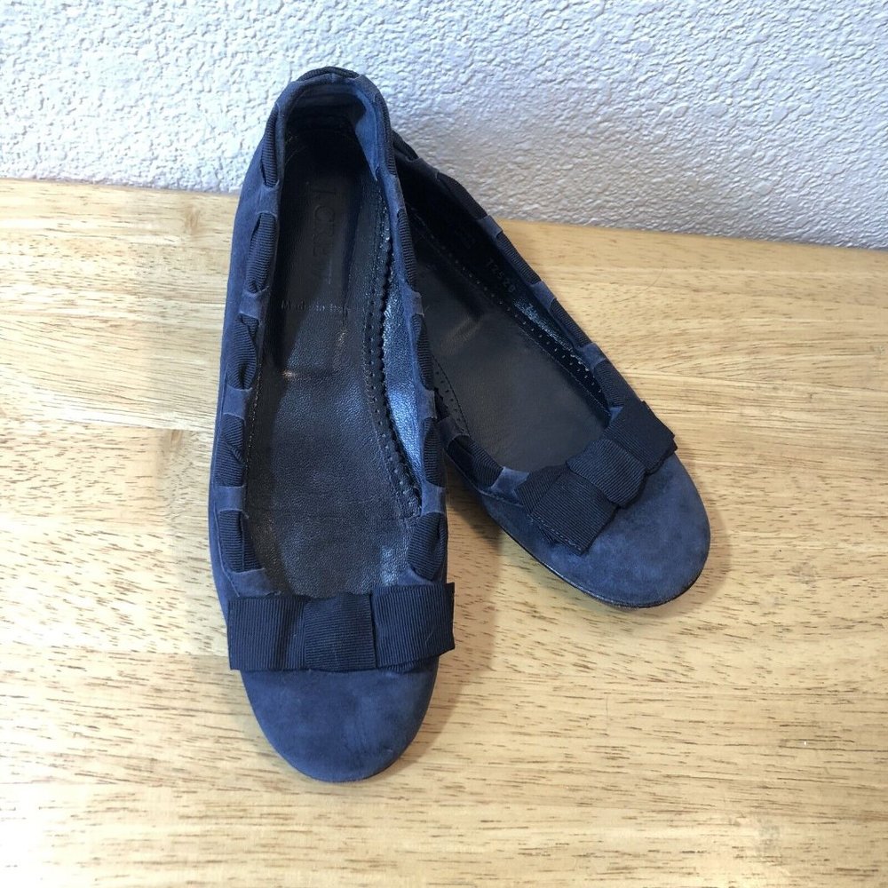 Blue Suede Leather Ballet Flats J Crew Ribbon Bow  Slip On Italy Women's…